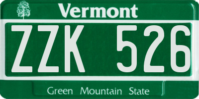 VT license plate ZZK526