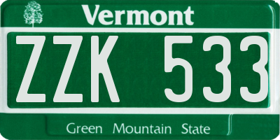 VT license plate ZZK533