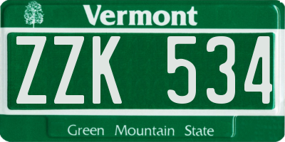 VT license plate ZZK534