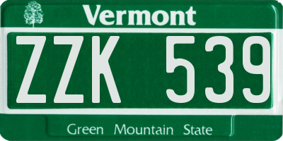 VT license plate ZZK539