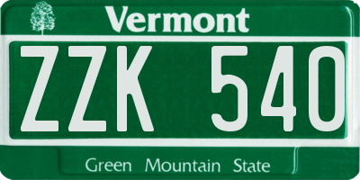 VT license plate ZZK540