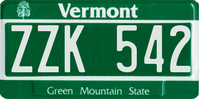 VT license plate ZZK542