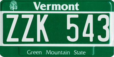 VT license plate ZZK543