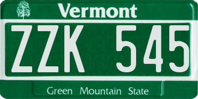 VT license plate ZZK545