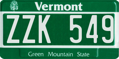 VT license plate ZZK549