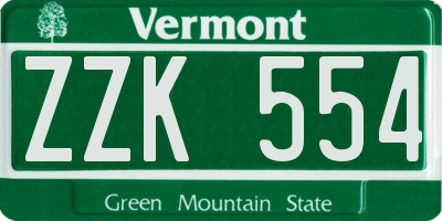 VT license plate ZZK554