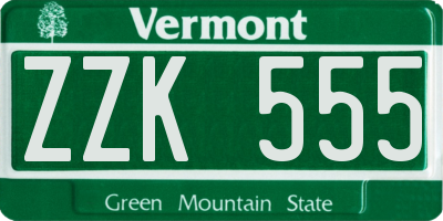 VT license plate ZZK555