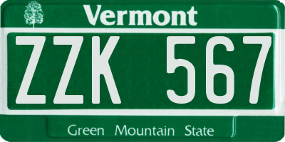 VT license plate ZZK567