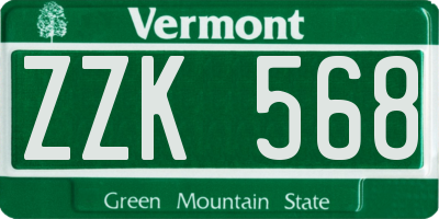 VT license plate ZZK568