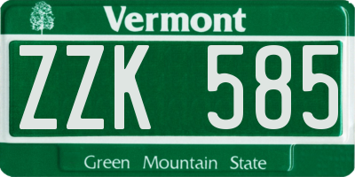 VT license plate ZZK585