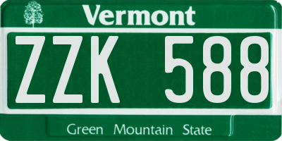 VT license plate ZZK588