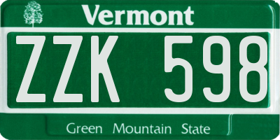 VT license plate ZZK598