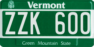 VT license plate ZZK600