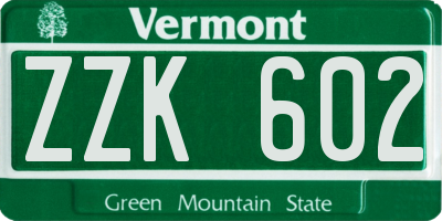 VT license plate ZZK602