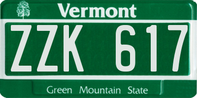 VT license plate ZZK617