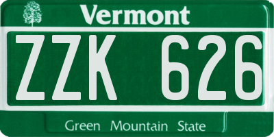 VT license plate ZZK626