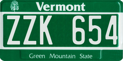 VT license plate ZZK654
