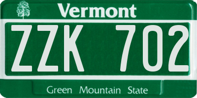VT license plate ZZK702