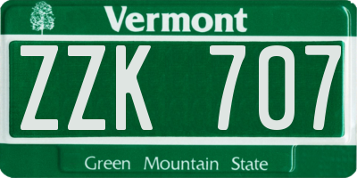VT license plate ZZK707