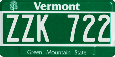 VT license plate ZZK722
