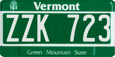 VT license plate ZZK723
