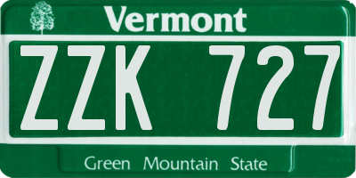 VT license plate ZZK727