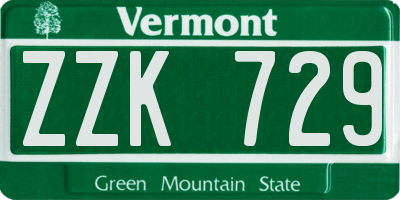 VT license plate ZZK729