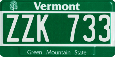VT license plate ZZK733