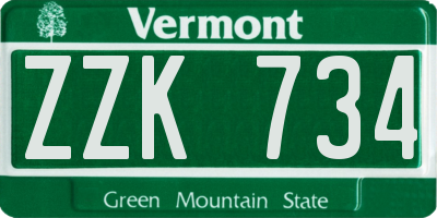 VT license plate ZZK734