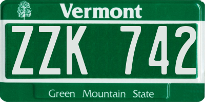 VT license plate ZZK742