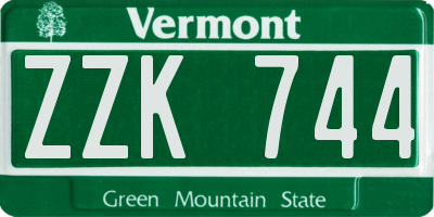 VT license plate ZZK744