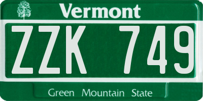 VT license plate ZZK749
