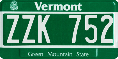VT license plate ZZK752