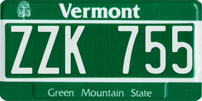 VT license plate ZZK755