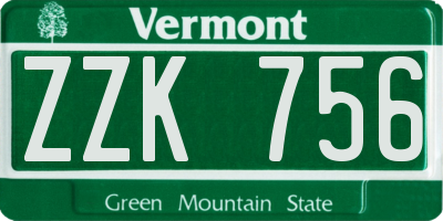 VT license plate ZZK756