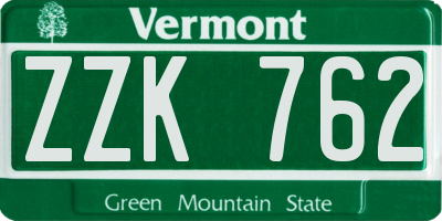 VT license plate ZZK762