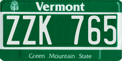 VT license plate ZZK765