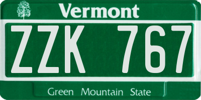 VT license plate ZZK767