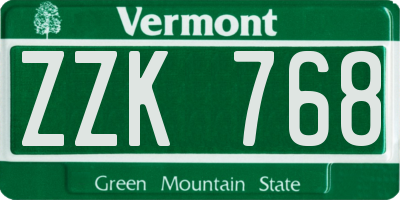 VT license plate ZZK768