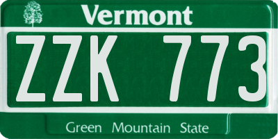 VT license plate ZZK773
