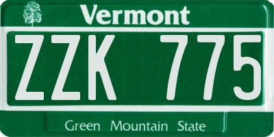 VT license plate ZZK775