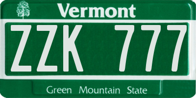 VT license plate ZZK777