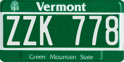 VT license plate ZZK778