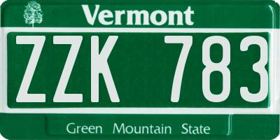 VT license plate ZZK783