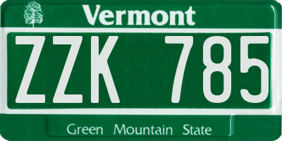 VT license plate ZZK785