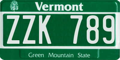 VT license plate ZZK789