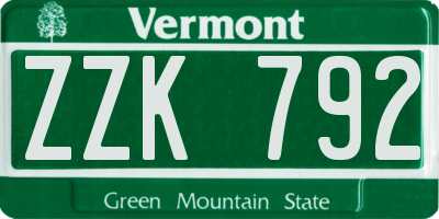 VT license plate ZZK792