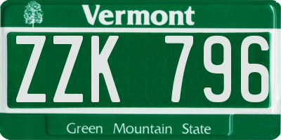 VT license plate ZZK796