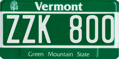 VT license plate ZZK800