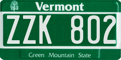 VT license plate ZZK802